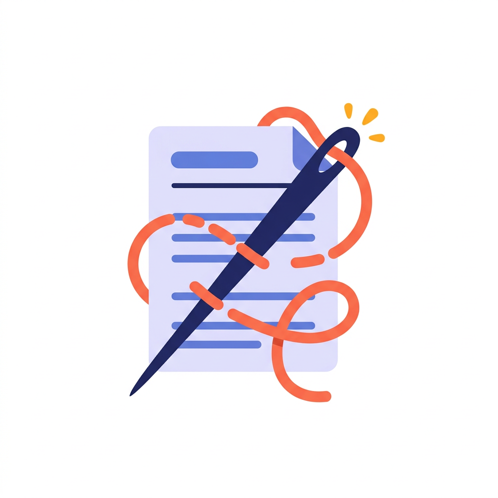 Illustration of a resume page stitched with a needle and thread